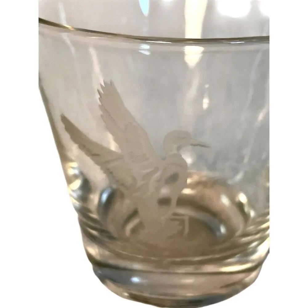 Vintage Etched Mallard Ducks Cocktail Glass